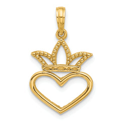 14K Polished Heart and Crown Charm