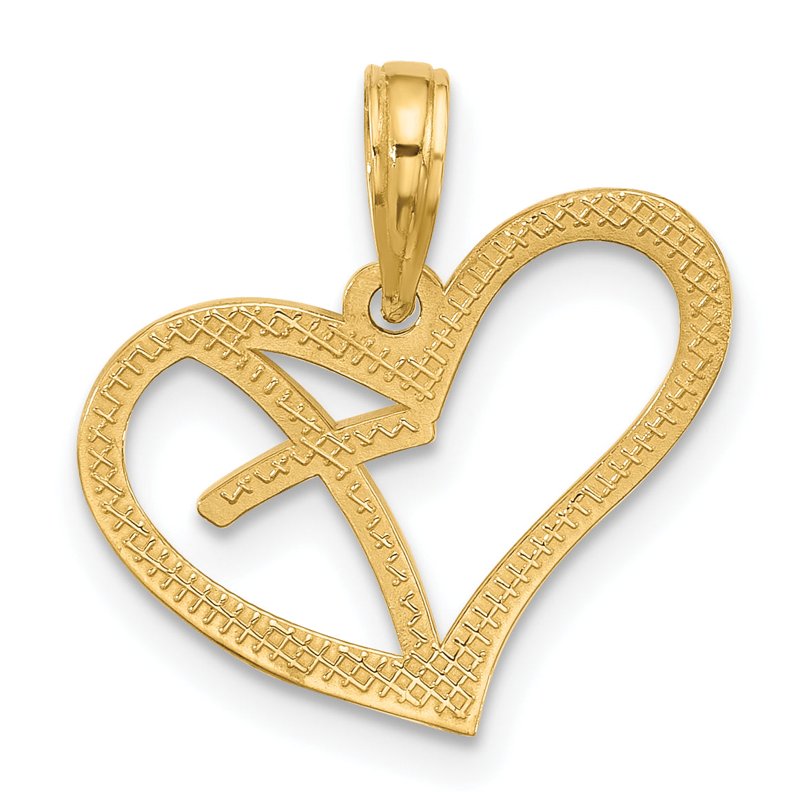 14K Polished Cross in Heart Charm