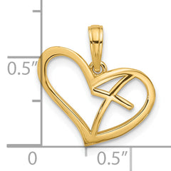 14K Polished Cross in Heart Charm