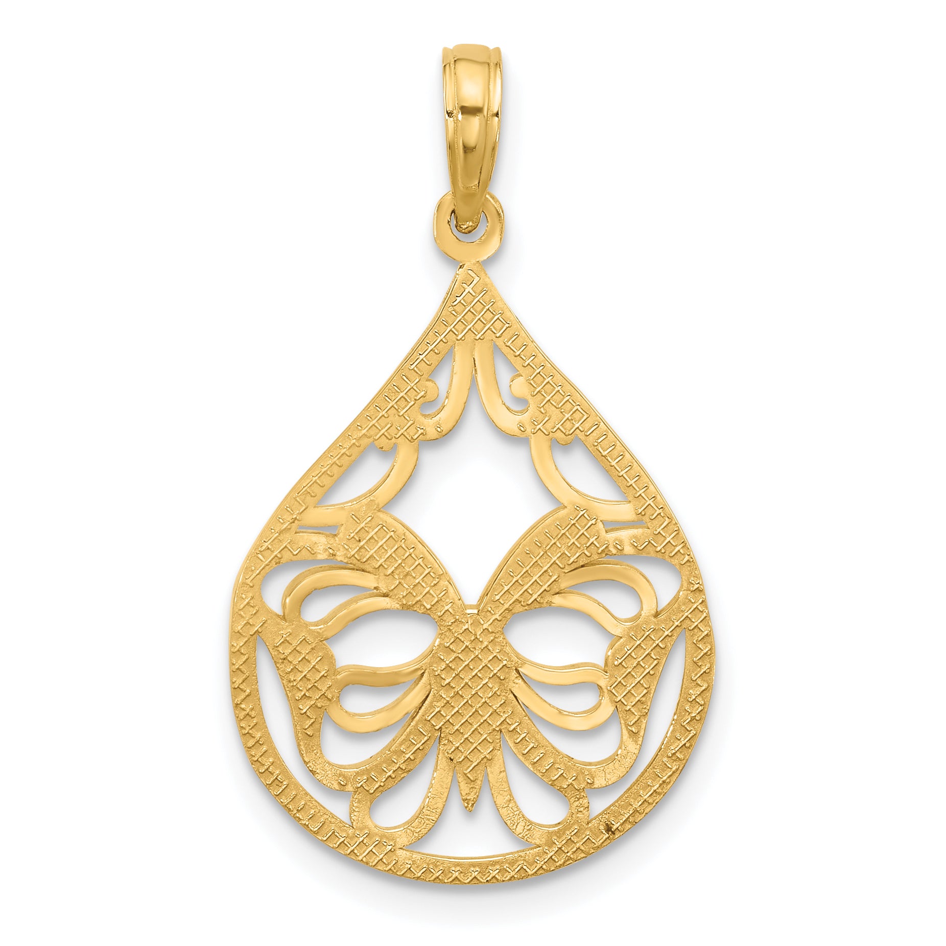 14K Polished Fancy Butterfly Teardrop Charm