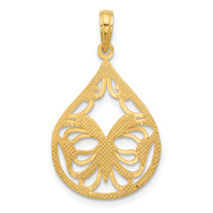 14K Polished Fancy Butterfly Teardrop Charm