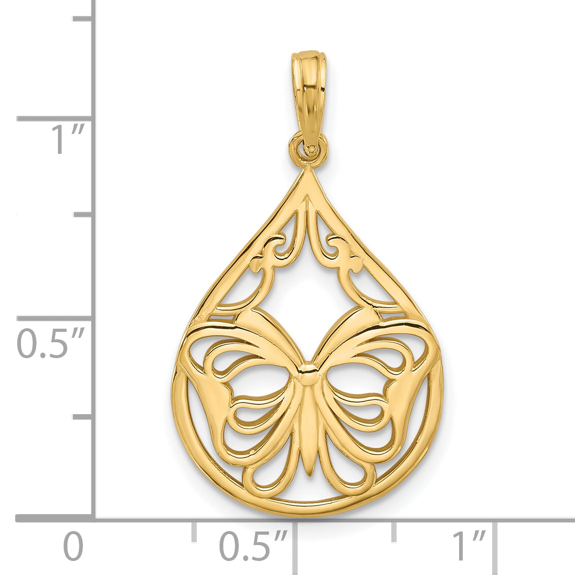 14K Polished Fancy Butterfly Teardrop Charm