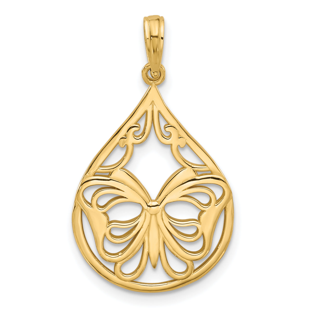 14K Polished Fancy Butterfly Teardrop Charm