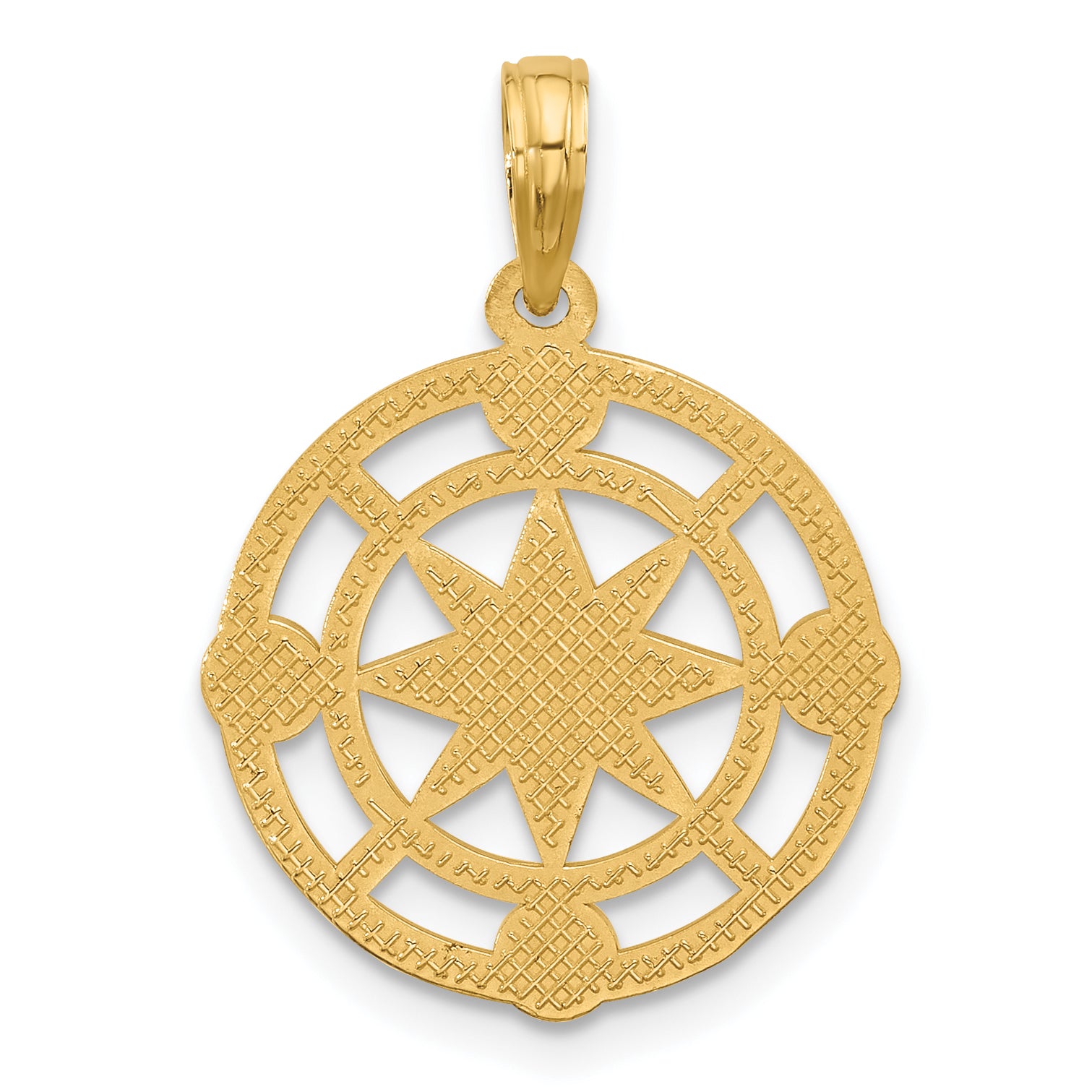 14K Polished Round Compass Charm