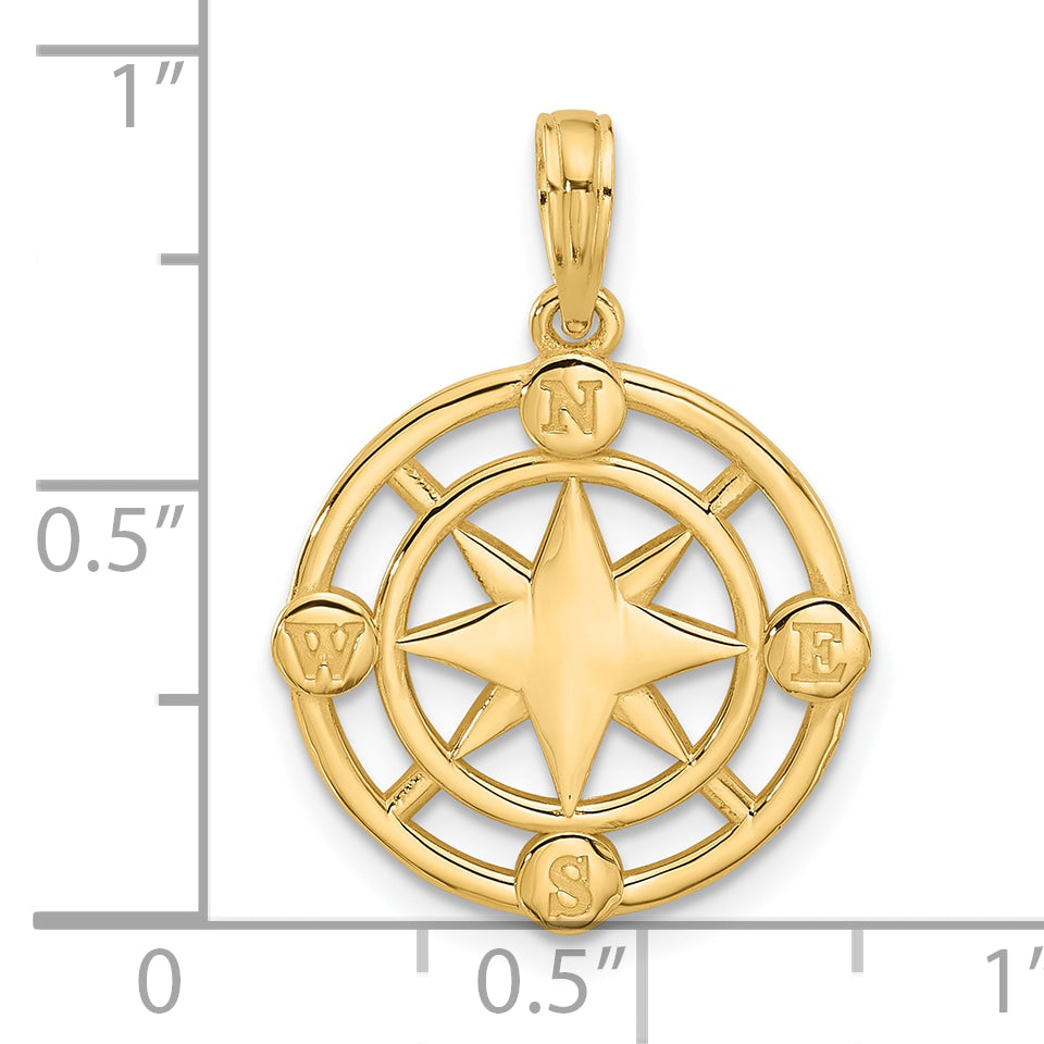 14K Polished Round Compass Charm