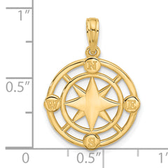 14K Polished Round Compass Charm