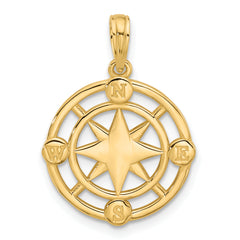 14K Polished Round Compass Charm