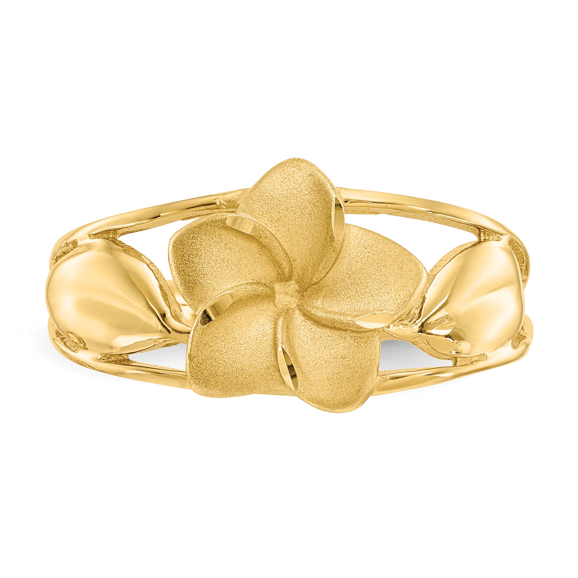 14k Satin & Diamond-Cut Plumeria Ring