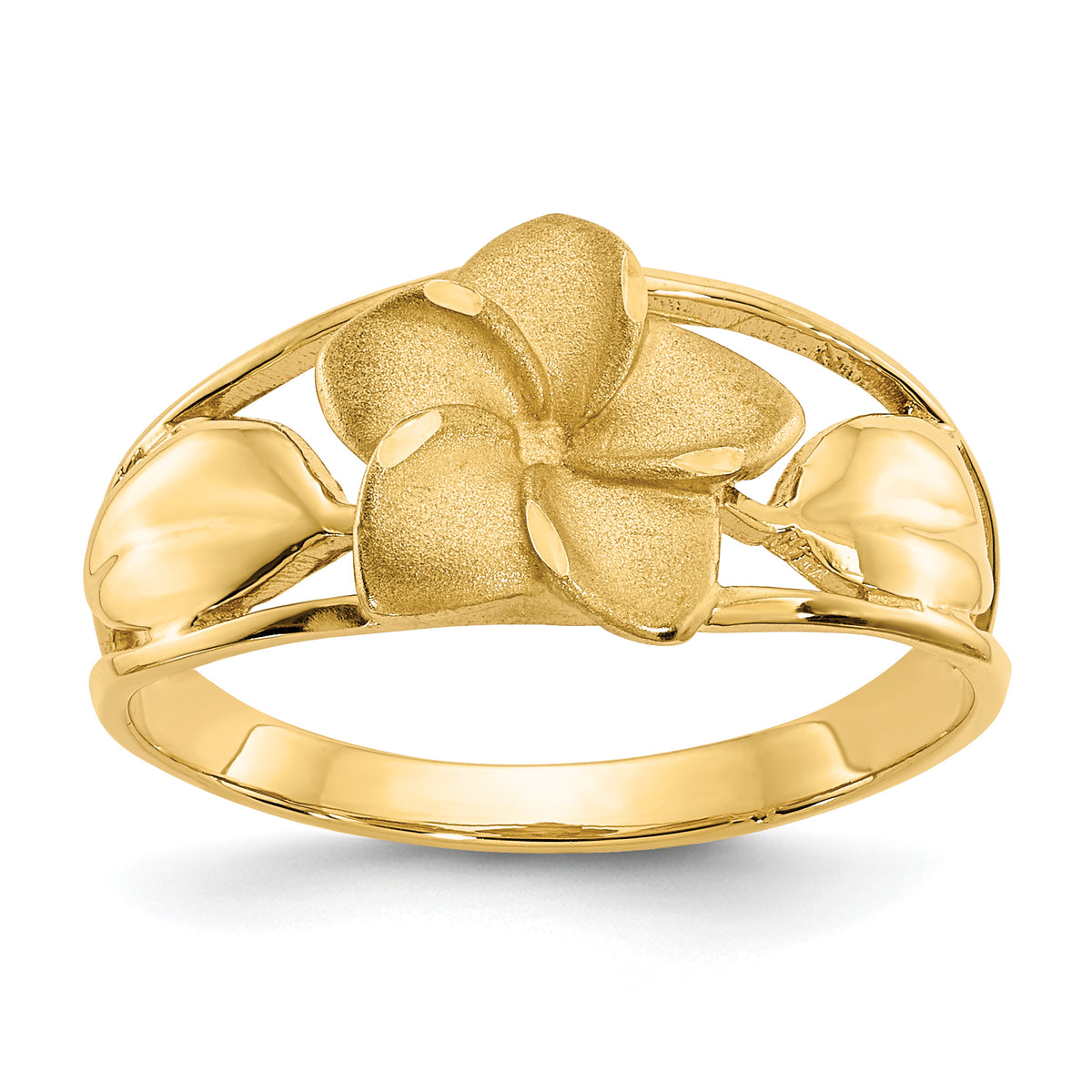 14k Satin & Diamond-Cut Plumeria Ring