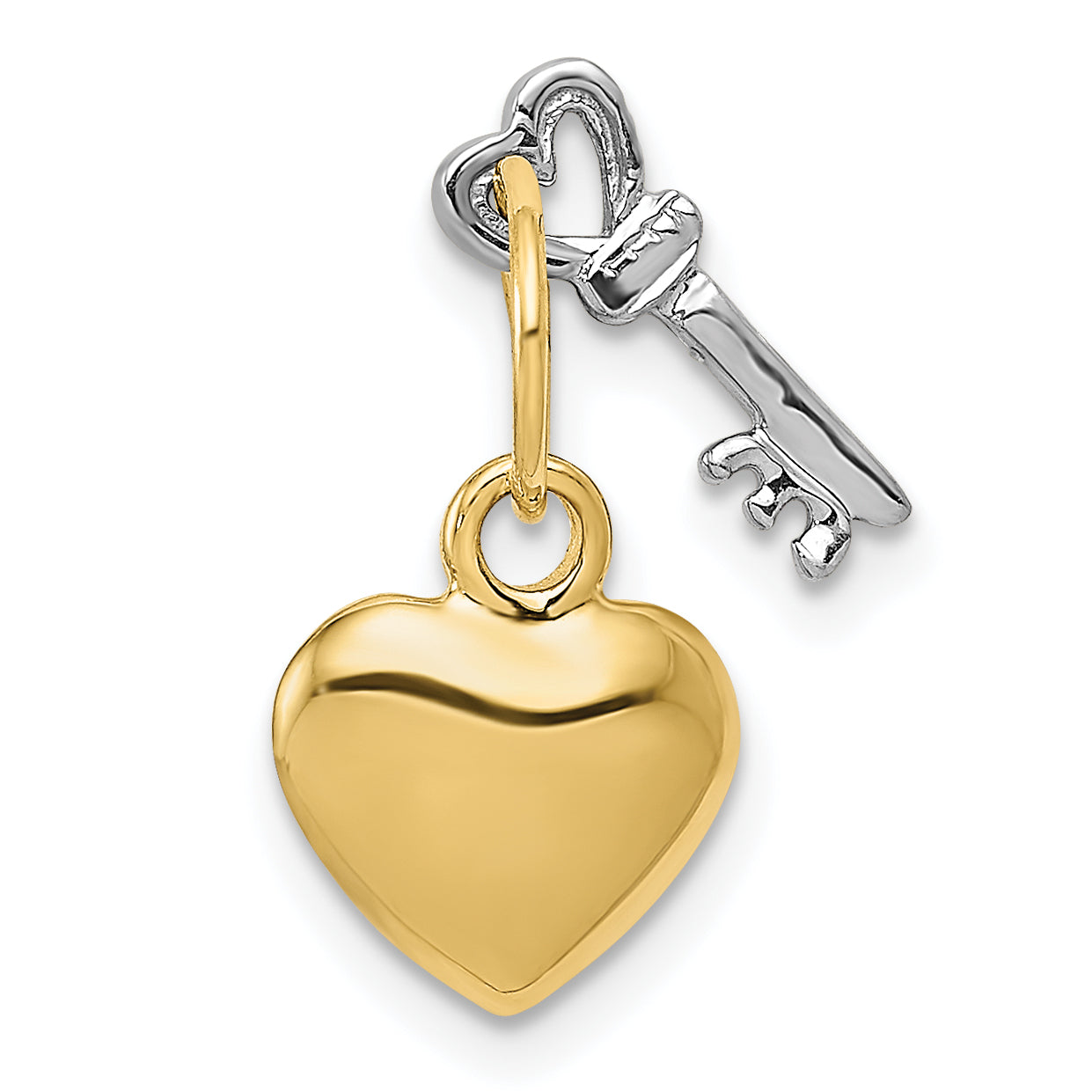 14K Two-Tone Gold Key and Heart Lock Charm  Polished, Moveable, Elegant Design