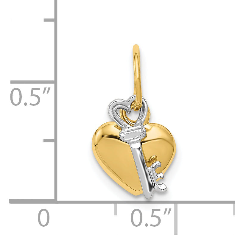 14K Two-Tone Gold Key and Heart Lock Charm  Polished, Moveable, Elegant Design