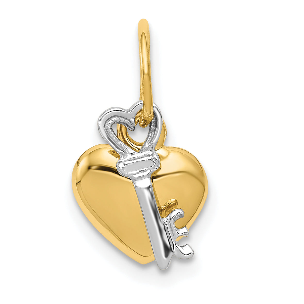 14K Two-tone Polished Moveable Key and Heart Lock Charm