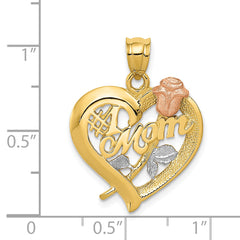 14K Two-Tone Gold Mom Charm with Rhodium Finish  Polished & Textured