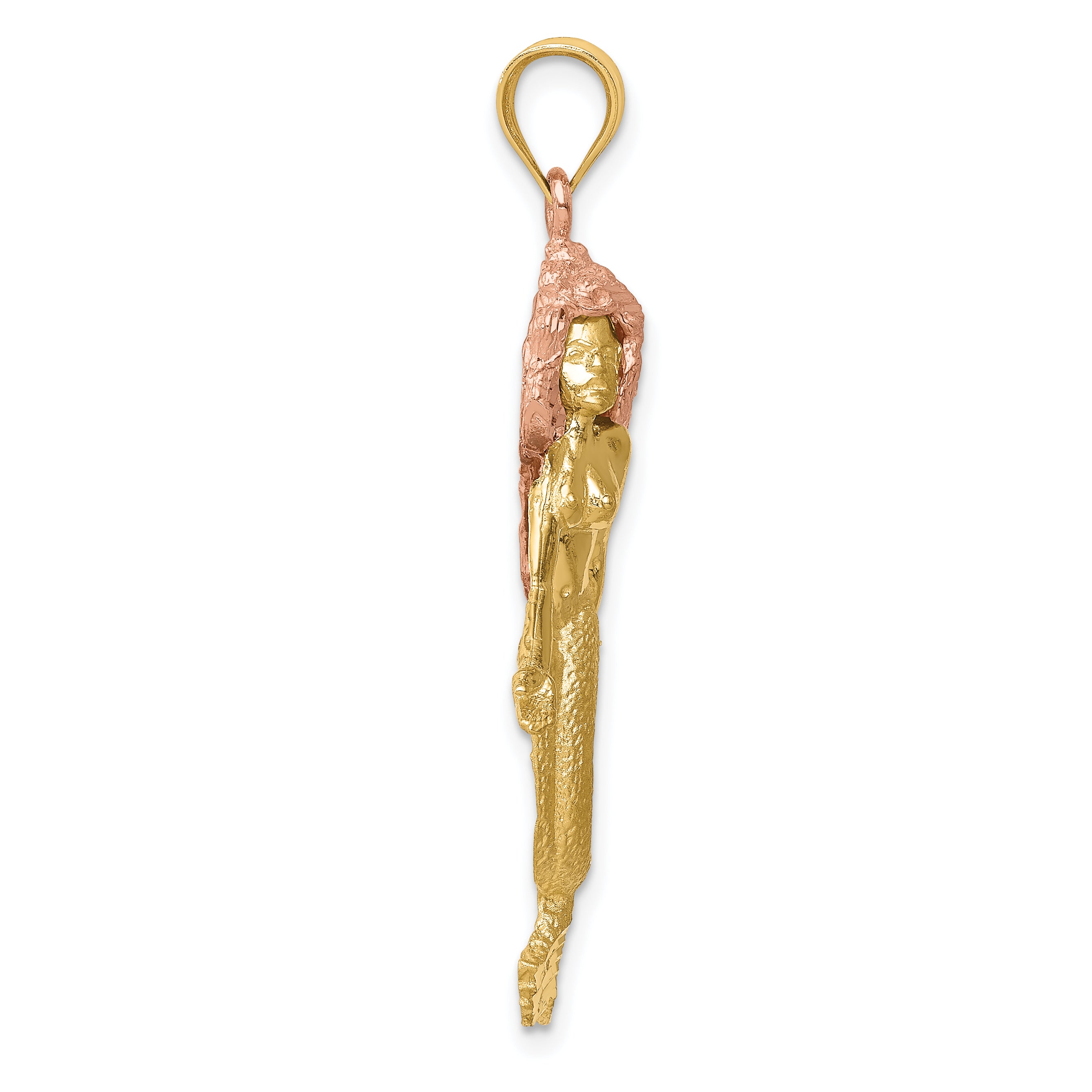 14K Two-Tone Gold Mermaid Charm Pendant with Elegant Solid Design