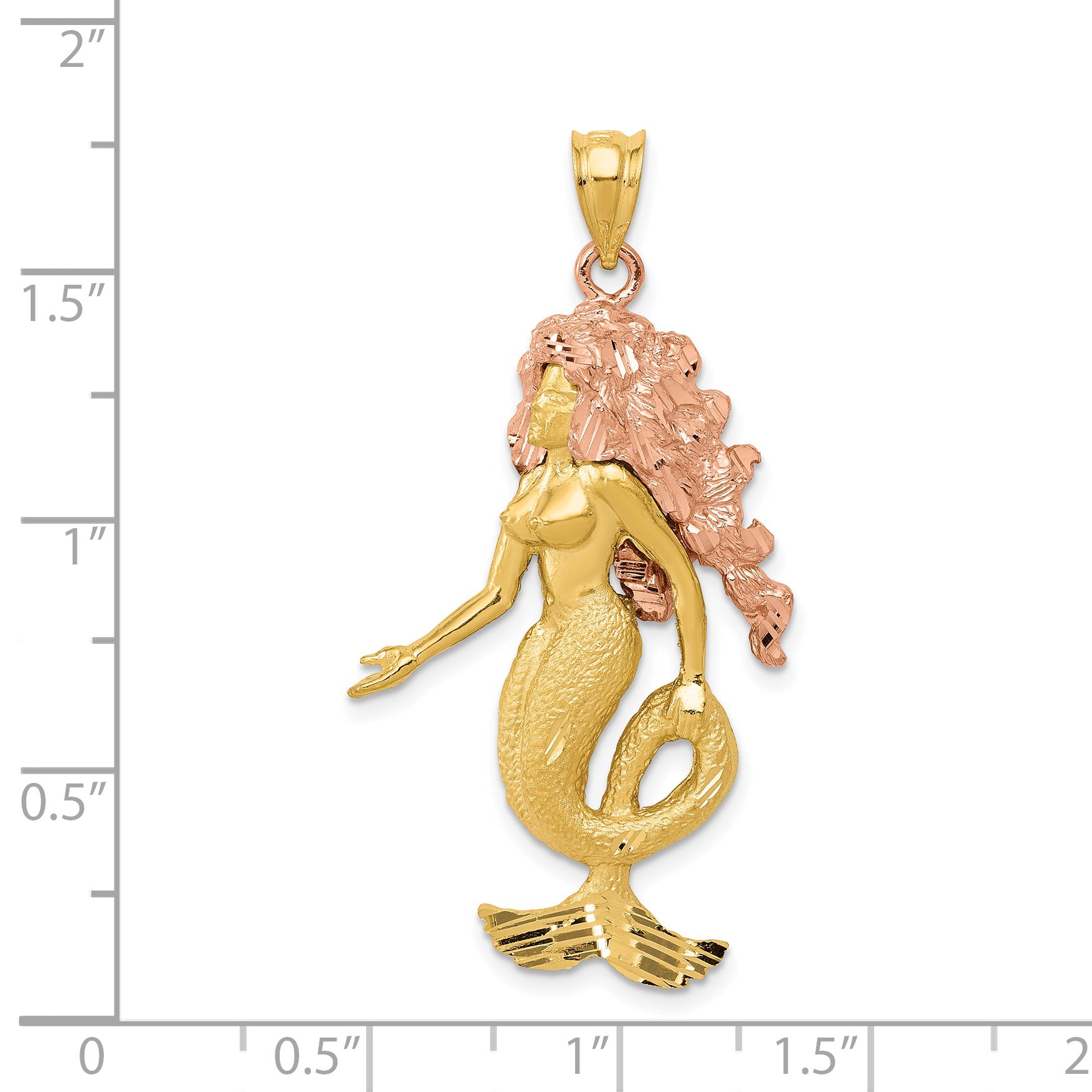 14K Two-Tone Gold Mermaid Charm Pendant with Elegant Solid Design