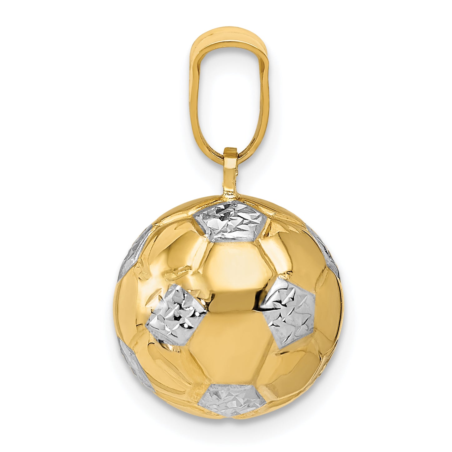 14K Gold and Rhodium Soccer Ball Pendant 3D Polished Men's Charm