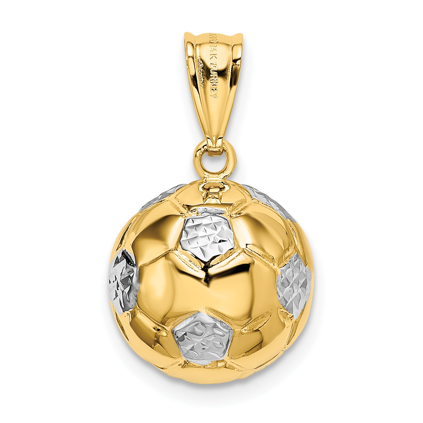 14K Gold and Rhodium Soccer Ball Pendant 3D Polished Men's Charm