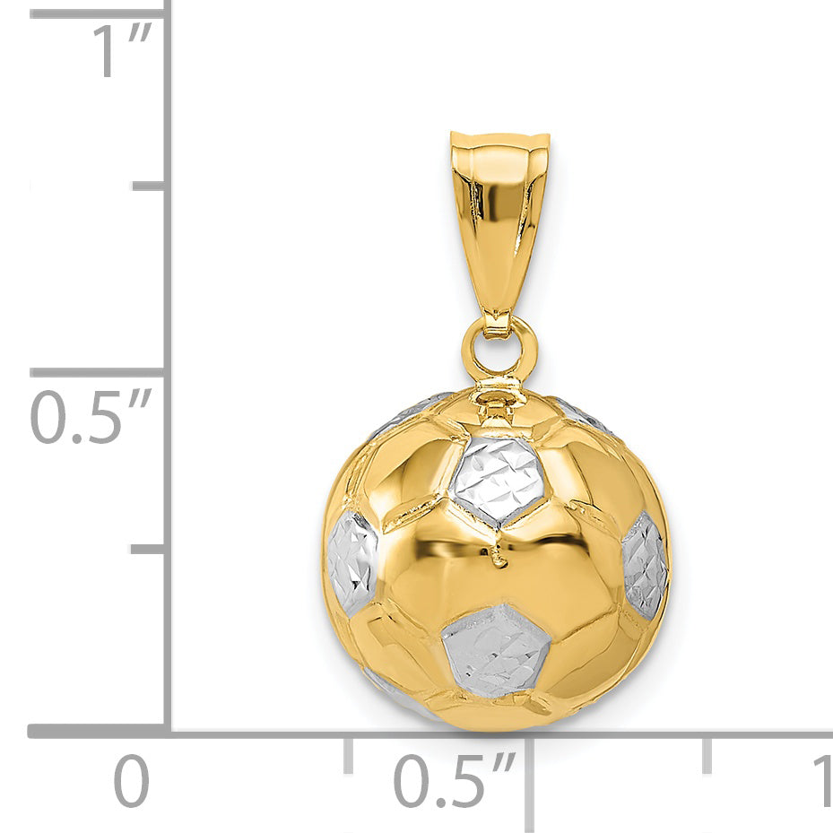 14K Gold and Rhodium Soccer Ball Pendant 3D Polished Men's Charm