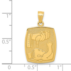 14K Gold Baptism Pendant with Satin & Polished Finish Elegant, Solid Design