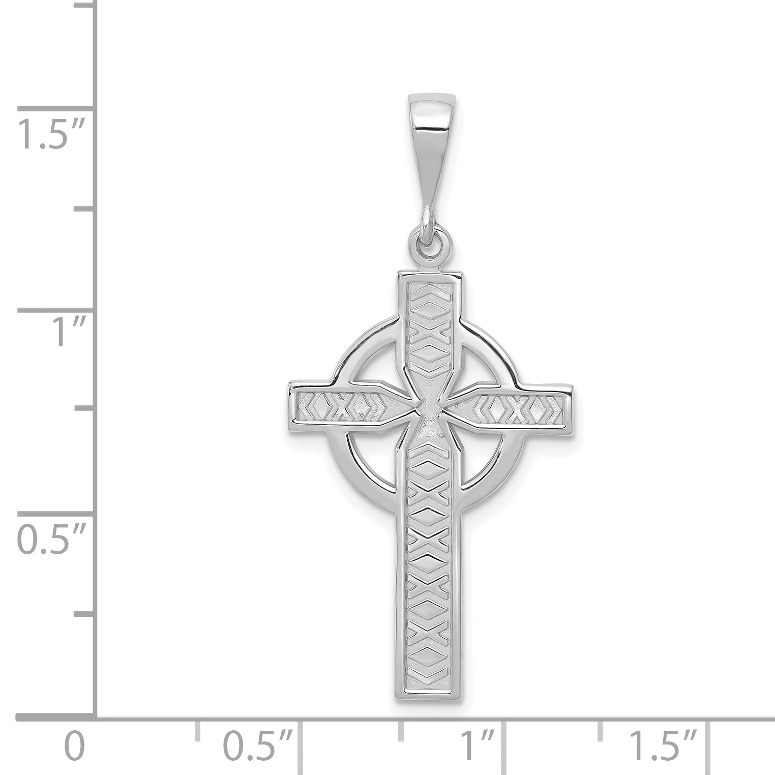 14K White Gold Celtic Cross Pendant with Polished Rhodium Finish