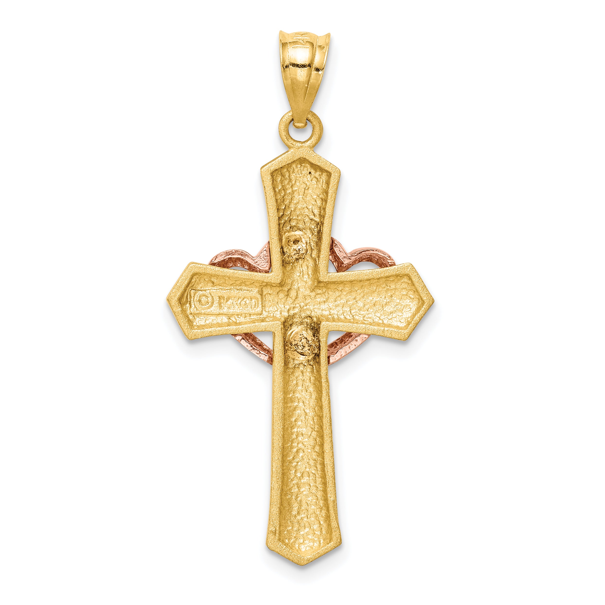 14k Two-tone Double Heart Cross Charm