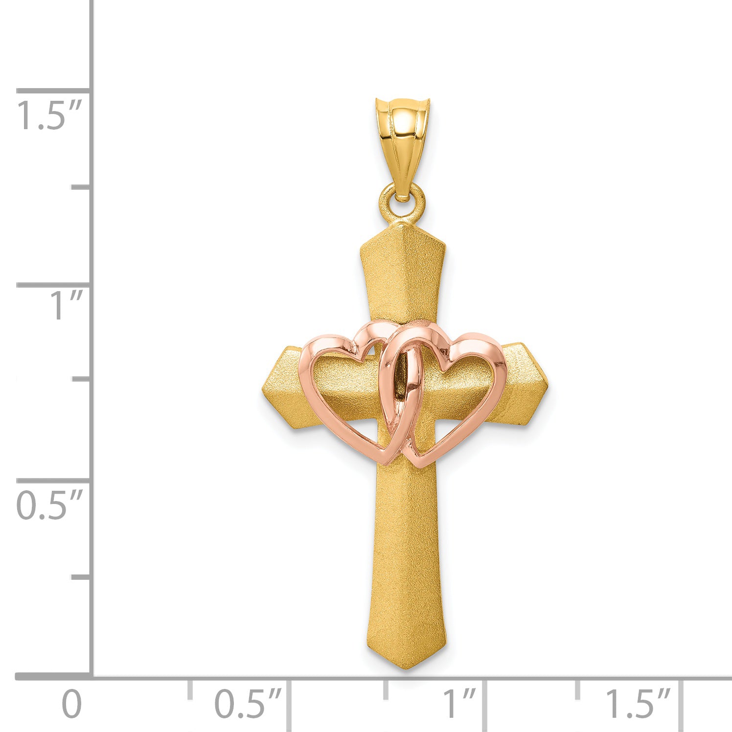 14k Two-tone Double Heart Cross Charm