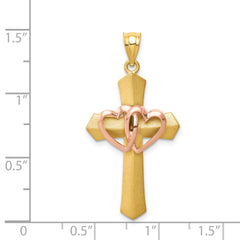 14K Two-Tone Gold Double Heart Cross Charm Pendant Solid, Elegant Design