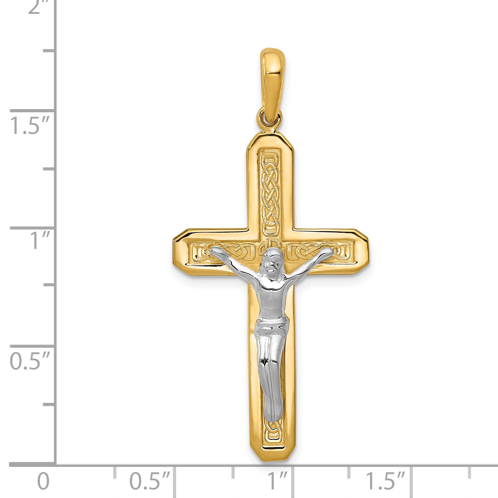 14K Two-Tone Gold Crucifix Pendant with Polished Finish Solid Design