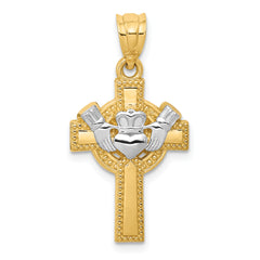 14ky and Rhodium Accent Claddagh Cross Pendant