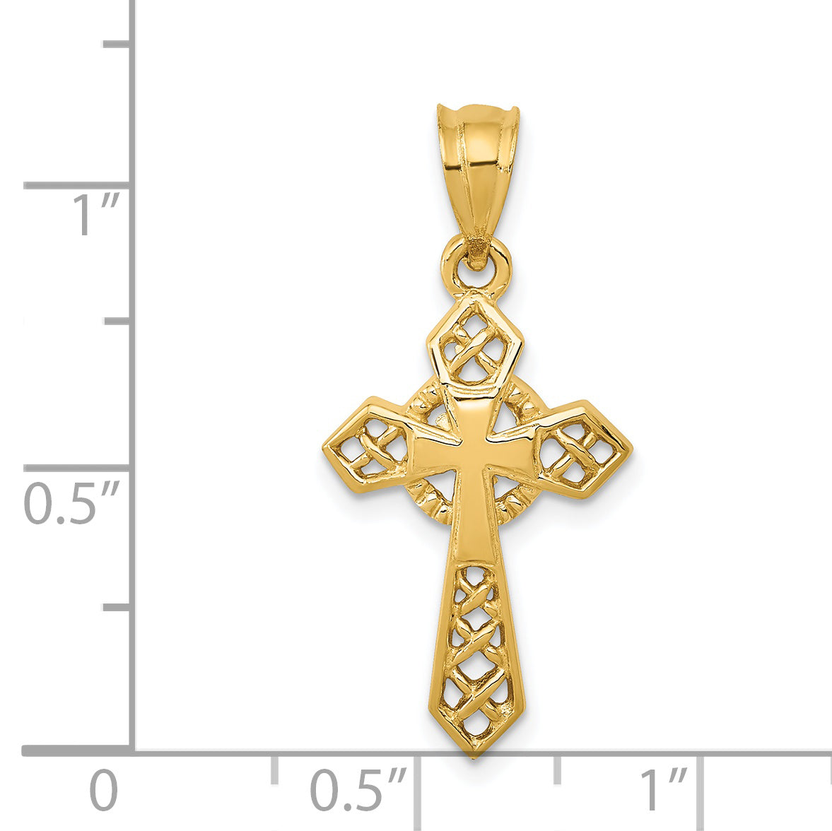 14K Gold Celtic Cross Pendant Solid Casted Design 29mm Elegant Charm