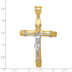 14K Two-Tone Gold Crucifix Pendant with Cubic Zirconia Accent  Elegant Religious Design