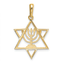 14K Gold Menorah Star of David Charm with White Rhodium Finish