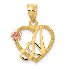 14k Two-Tone Heart Letter A  Initial Pendant