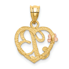 14K Two-Tone Gold Heart Initial B Pendant with Polished Diamond-Cut Finish