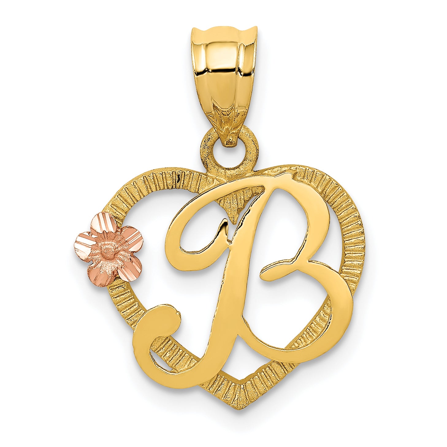 14k Two-Tone Heart Letter B  Initial Pendant