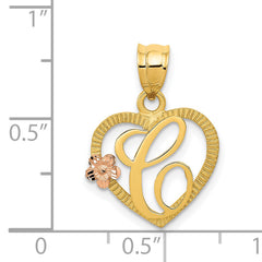 14k Two-Tone Heart Letter C  Initial Pendant