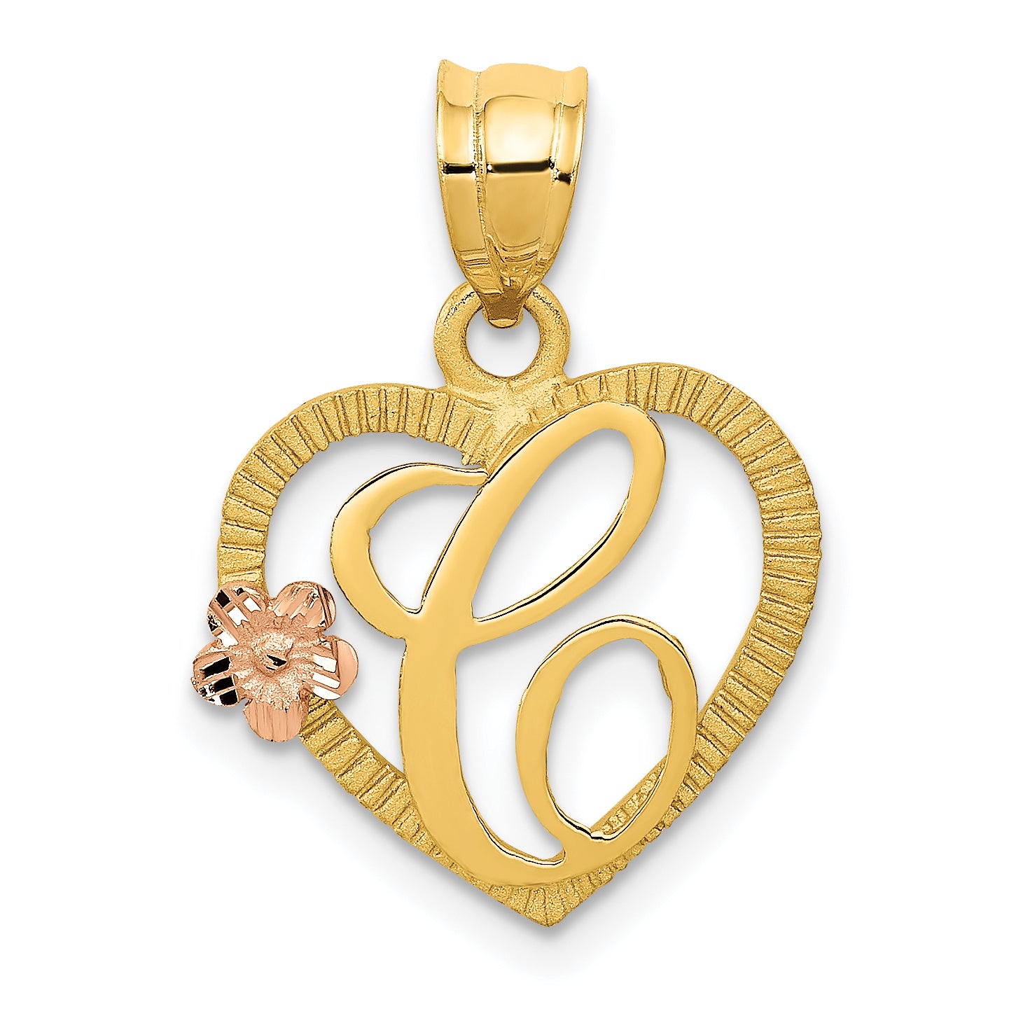 14k Two-Tone Heart Letter C  Initial Pendant