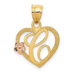 14k Two-Tone Heart Letter C  Initial Pendant