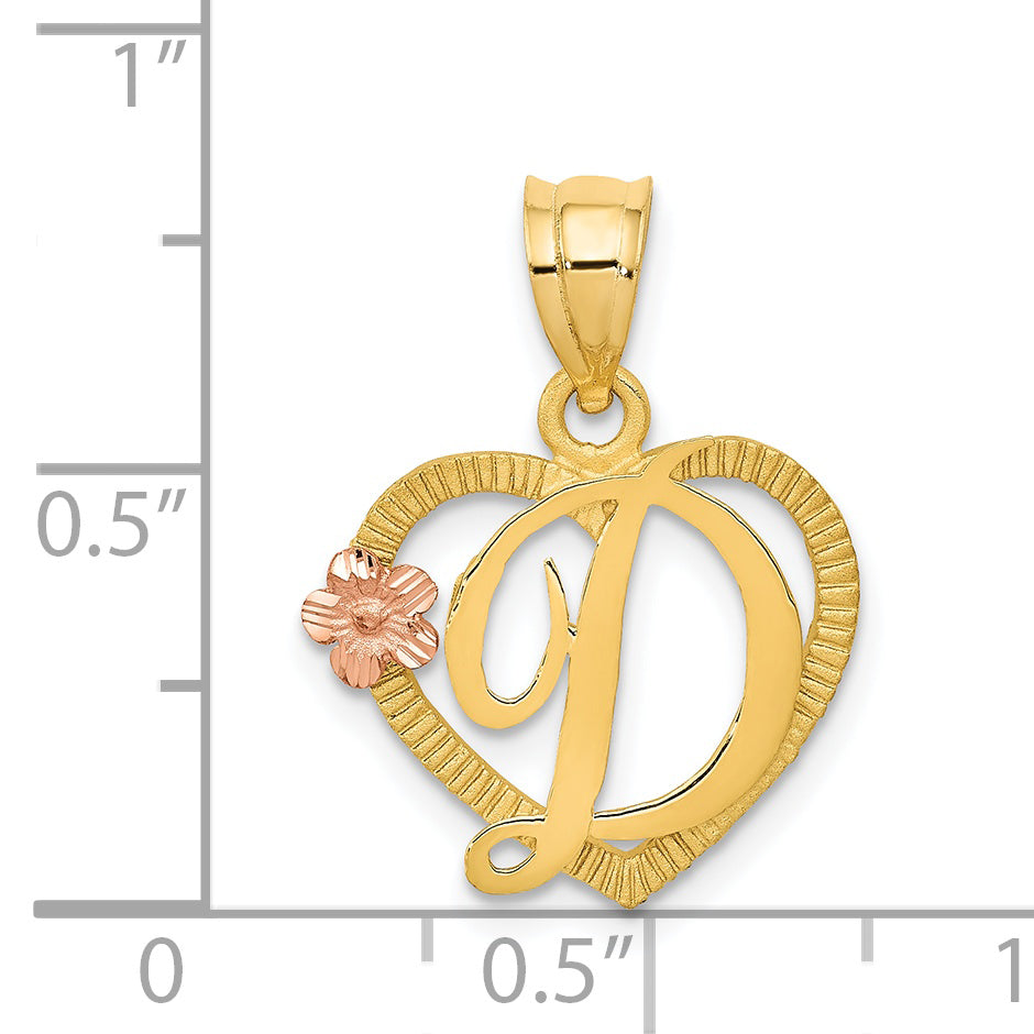 14k Two-Tone Heart Letter D  Initial Pendant