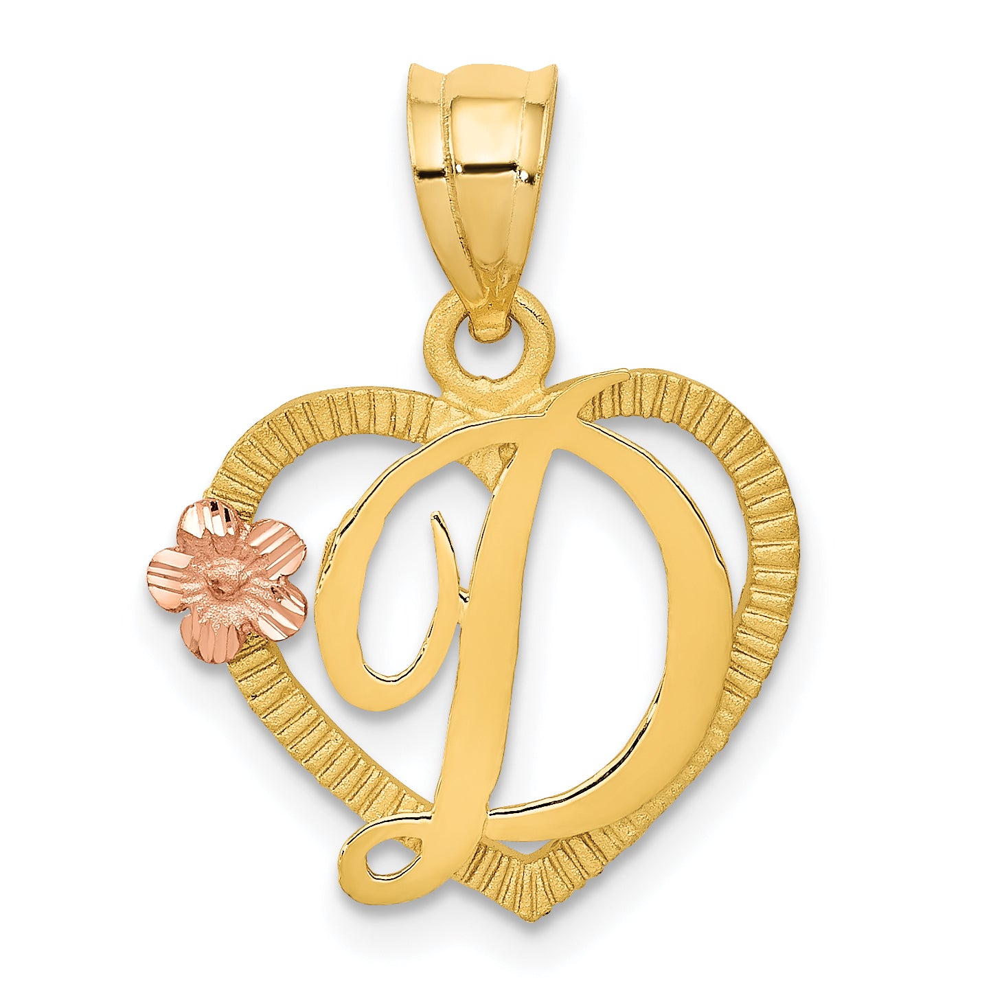 14k Two-Tone Heart Letter D  Initial Pendant