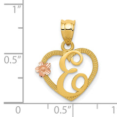 14k Two-Tone Heart Letter E  Initial Pendant