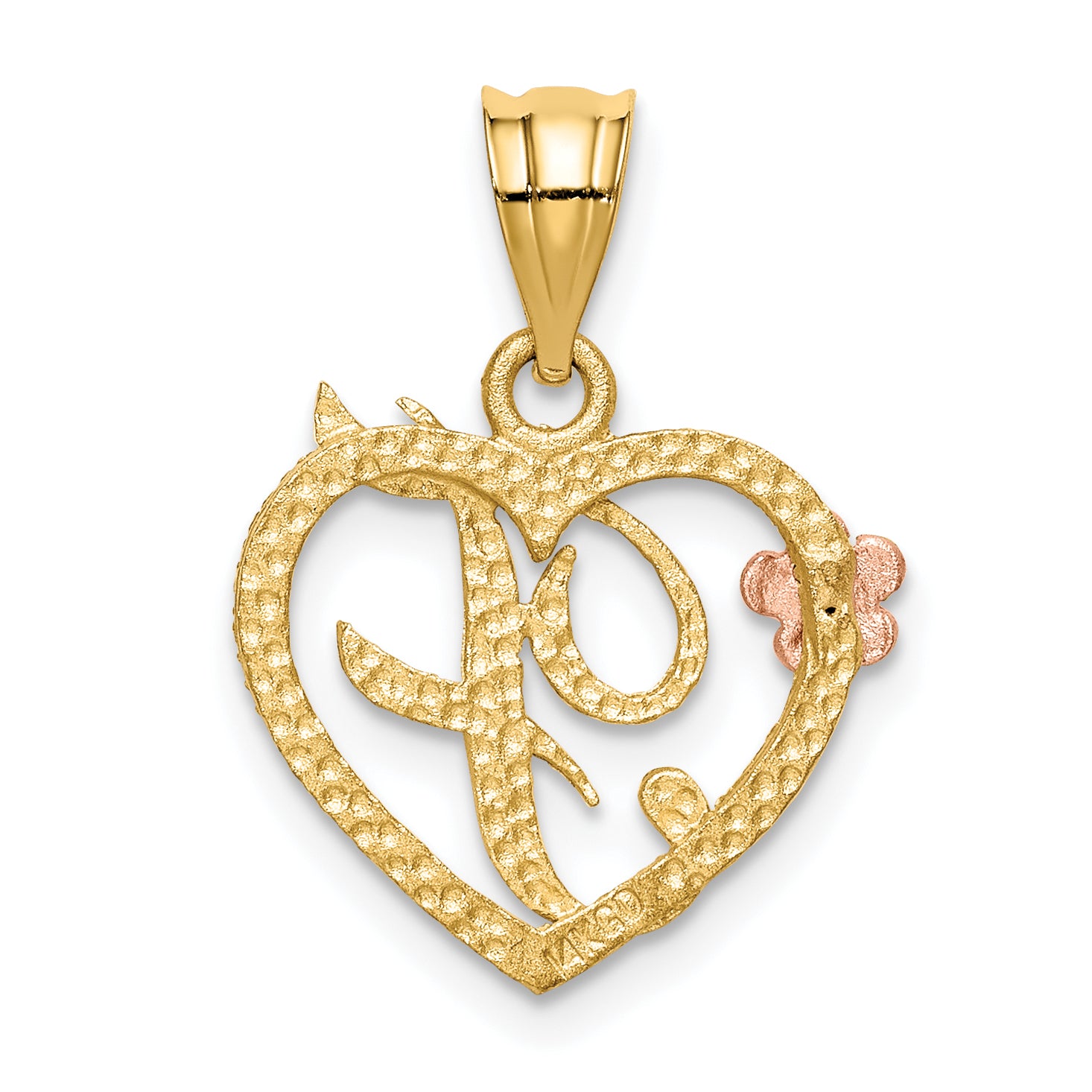 14K Two-Tone Gold F Initial Pendant with Polished Diamond-Cut Finish