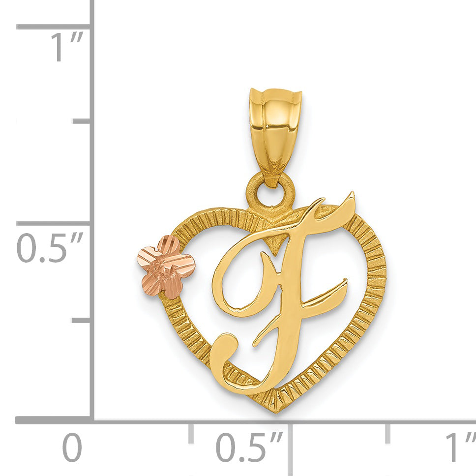 14k Two-Tone Heart Letter F  Initial Pendant