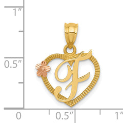 14K Two-Tone Gold F Initial Pendant with Polished Diamond-Cut Finish