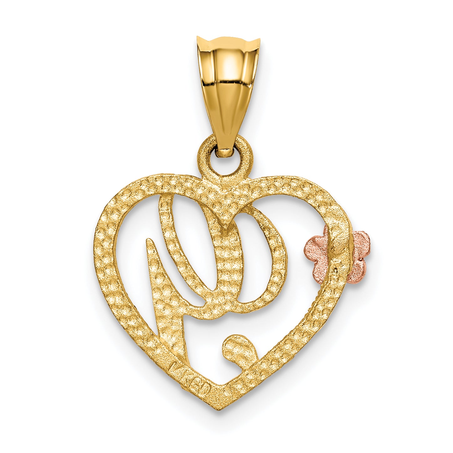 14k Two-Tone Heart Letter G  Initial Pendant