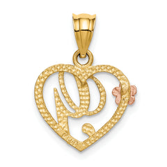 14K Two-Tone Gold Heart Initial G Pendant with Polished Diamond-Cut Finish