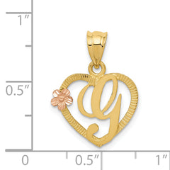 14K Two-Tone Gold Heart Initial G Pendant with Polished Diamond-Cut Finish