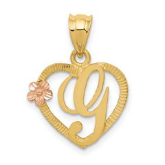 14k Two-Tone Heart Letter G  Initial Pendant