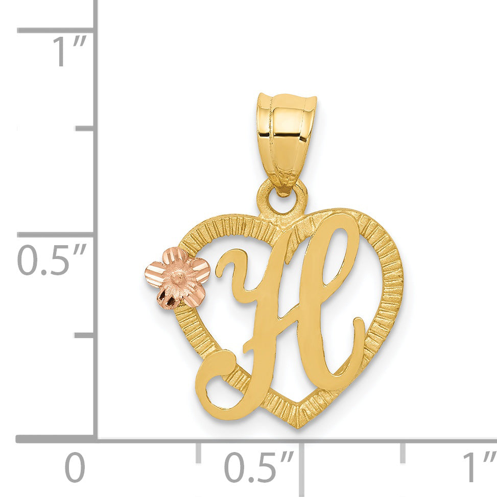 14k Two-Tone Heart Letter H  Initial Pendant