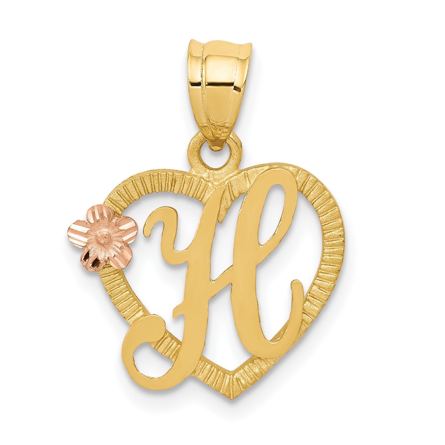 14k Two-Tone Heart Letter H  Initial Pendant